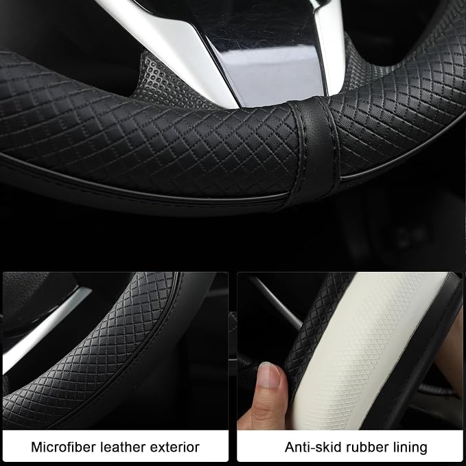 Customized Auto Car Steering Wheel Cover for Dodge RAM 1500 2500 3500, 15.5-16 inch (Black-Large Size)