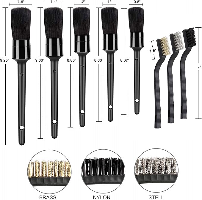 HMPLL 9pcs Auto Car Detailing Brush Set/ Interior Cleaning Kit Includes 5 Soft Premium Detail Brush, 3 Wire Brush & 1 Vent Cleaning Brush for Cleaning Interior, Dashboard, Engines, Leather, Wheel