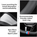 Tricolor Stripes D-Type Steering Wheel Cover, Cute Steering Wheel Cover for Women, 14.5-15 Inch Non-Slip Breathable Microfiber Car Steering Wheel Protector