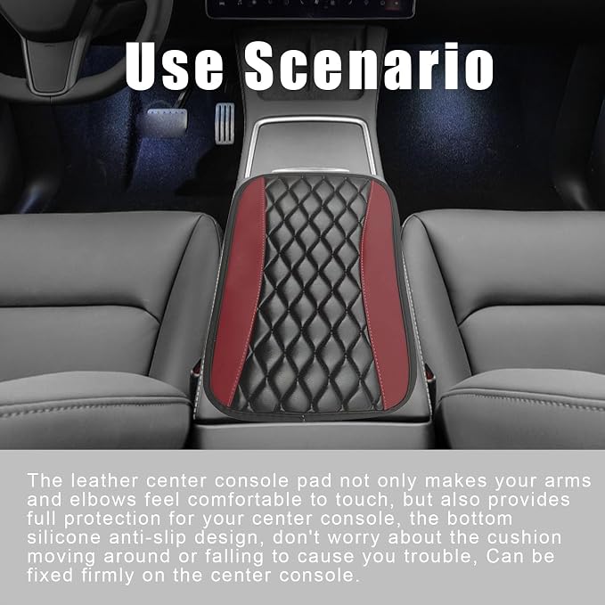 Car Center Console Cover, Universal Leather Waterproof Armrest Seat Box Cover Protector, Comfortable Car Decor Accessories Fit for Most Cars, Vehicles, SUVs-Wine Red