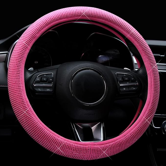 Steering Wheel Cover for Women Bling Bling Crystal Diamond Sparkling Car SUV Wheel Protector Universal Fit 15 Inch (Rose,Standard Size(14" 1/2-15" 1/4))
