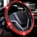 Steering Wheel Cover for Women Bling Bling Crystal Diamond Sparkling Car SUV Wheel Protector Universal Fit 15 Inch (Black with Red Diamond,Standard Size(14" 1/2-15" 1/4))