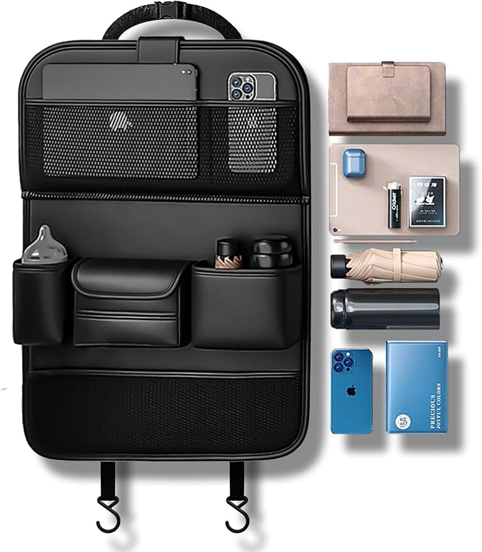 Car Seat Organizers,Multi-functional Back Seat Protectors, Storage Pouches, and Tray Holders (for Cars, Kids, Seat Back and Rear Seats)（Black1 Pcs）