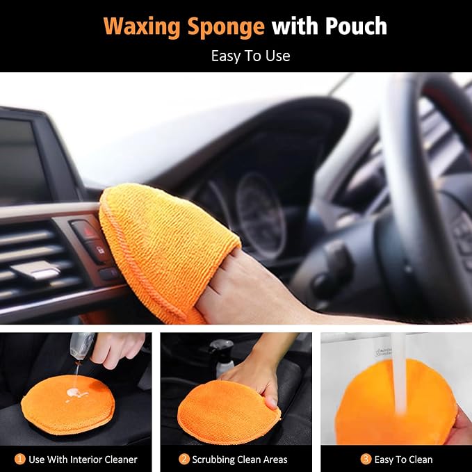 7PCS Car Interior Detailing Kit, Horse Hair Car Leather Brush, Applicator Pads and Microfiber Cloth for Car Interior & Seats Leather, Interior Car Cleaning Kit, Orange