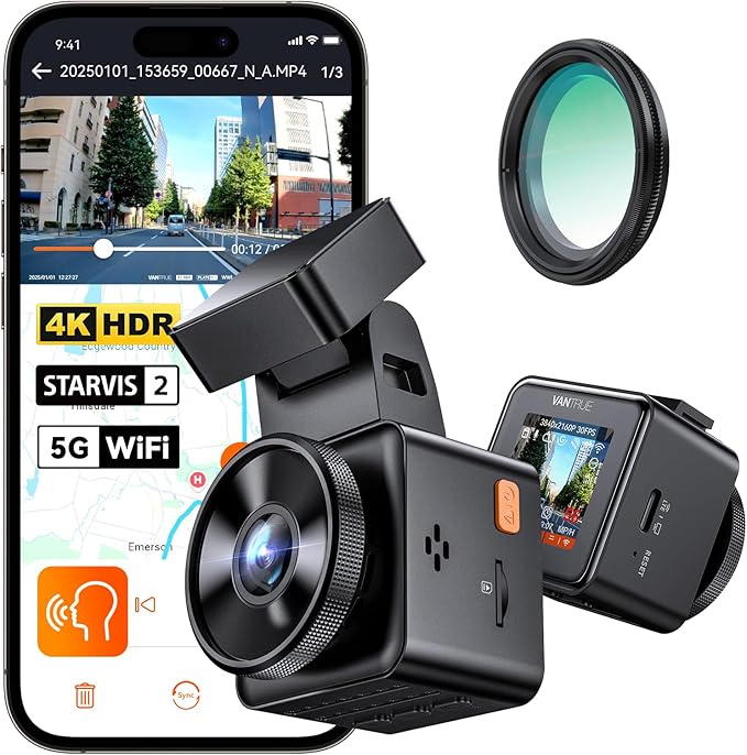 E1 Pro 4K Mini Dash Cam Front, STARVIS 2 PlatePix HDR Night Vision Car Camera, Built-in 5G WiFi GPS, 1.54'' IPS Screen, Voice Control, 24/7 Buffered Parking Mode, Support 1TB Max