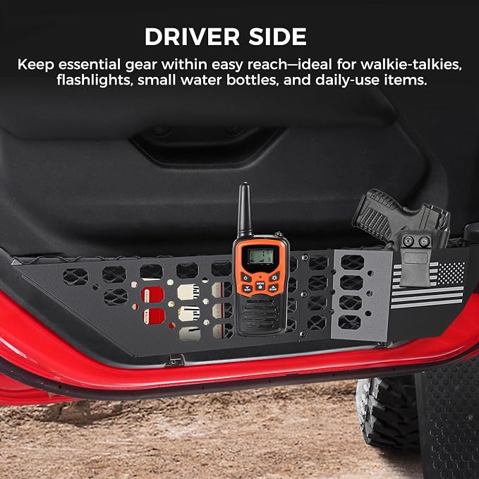 Metal Front Door Pocket Storage Box for Jeep Wrangler JL JLU 4XE 2018-2026 & Gladiator JT 2020-2023 2024 2025 2026 Accessories Door Storage Organizer Molle Panels (Not for Power Seats), 2PCS