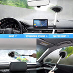 Windshield Cleaning Tool, Car Window Cleaner with Extendable Long Handle and 4 Washable Reusable Microfiber Pads, Auto Interior Exterior Glass Wiper Cleaning Kit Universal for Office and Home (Gray)