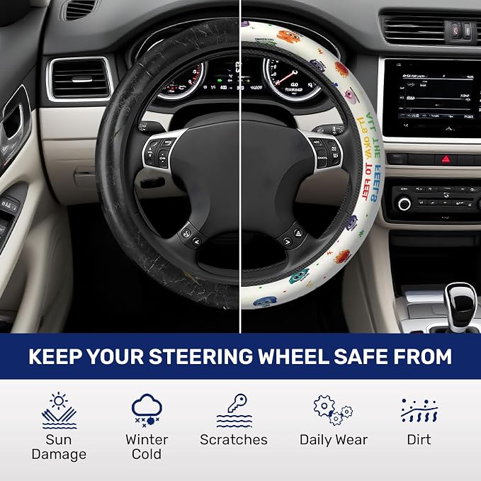 Colorful Emotion Icon Steering Wheel Cover, Polyester Car Wheel Grip, Universal 15 Inch for Cars SUVs Trucks