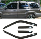 Side Window Wind Deflector fit for 1999-2004 Jeep Grand Cherokee, 4pcs Out-Channel Tape-On Rain Guards Set, Dark Smoke Nice Window Visor 94650