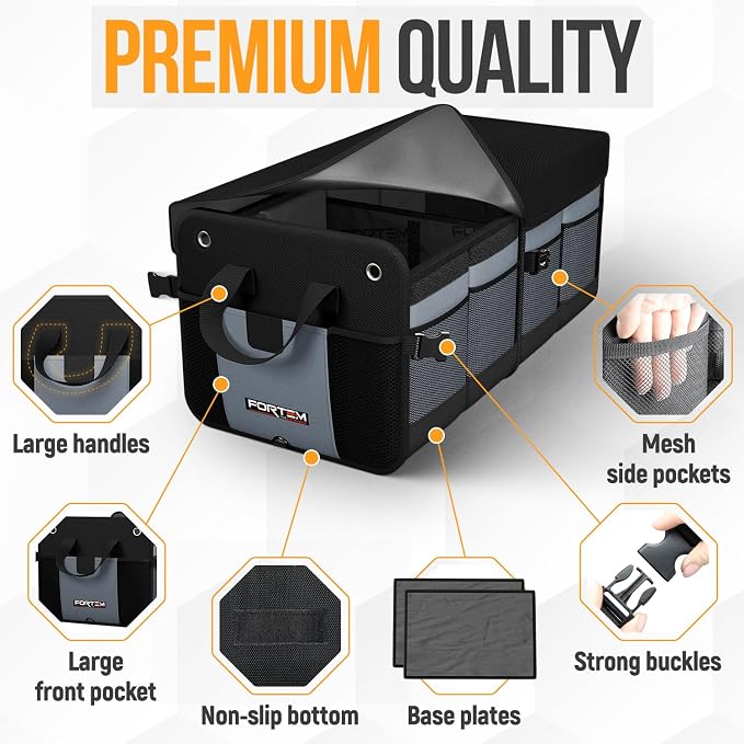 Trunk Organizer For SUV Car Organizer and Storage, Collapsible Multi-Compartment Storage Bag Car Accessories for Women Men, 1680D Oxford, Non Slip Bottom, Adjustable Straps, Soft Cover (65L)