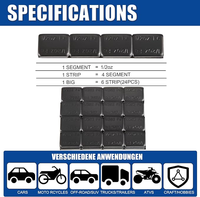 Upgraded Wheel Weights 1/2oz, 0.5oz, Black - 24PCS Adhesive Stick on Wheel Weights, 12oz/Box, Perfect for Cars/Trucks/SUVs/Motorcycles