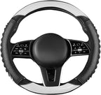 5D Honeycomb Knight White Car Steering Wheel Cover,14.5-15 Inch Universal Carbon Fibre Leather Covers Breathable Anti-Slip Odorless Steering Wheels Accessories for Men Women