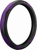 Ultra Fine Carbon Fiber Leather Steering Wheel Cover, Anti Slip and Sun Protective Protect the Steering Wheel, Easy to Install,Universal of 14.5"-15" (Purple)