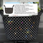 Bling Car Net Pocket Handbag Holder, Rhinestone Vehicle Backseat Purse Organizer Between Seats, Diamond Hanging Storage Bag Barrier of Pet Kids, Universal Automotive Accessories (Multicolor)