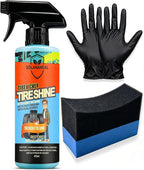 Tire Kicker Tire Shine Spray, Dry-to-Touch Tire Dressing with UV Blockers, High Gloss Tire Shine Kit with Applicator Sponge & Gloves, for Cars, Trucks, SUVs, Motorcycles & RVs