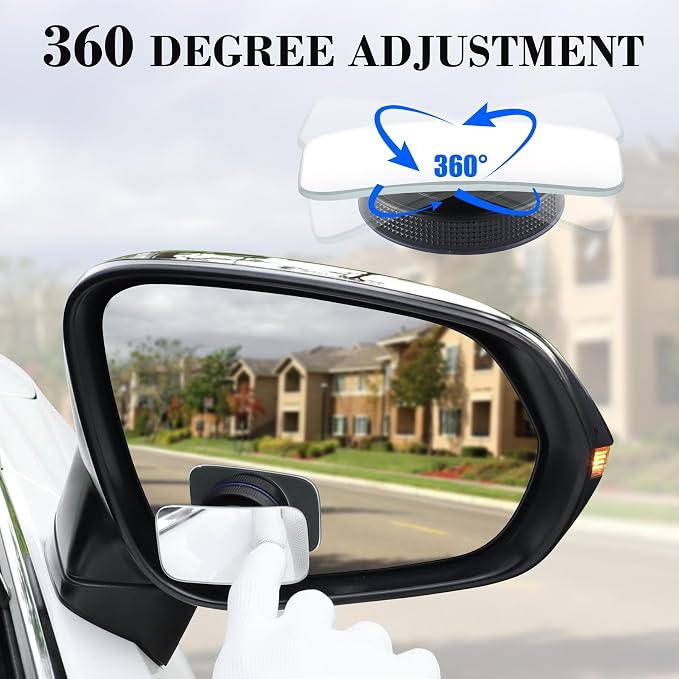 Blind Spot Car Mirror, Rectangular HD Glass Frameless Convex Side Mirror Blindspot, Reusable 360° Wide Angle Rear View Car Mirrors with Powerful Adjustable Suction Cup - Exterior Mirrors