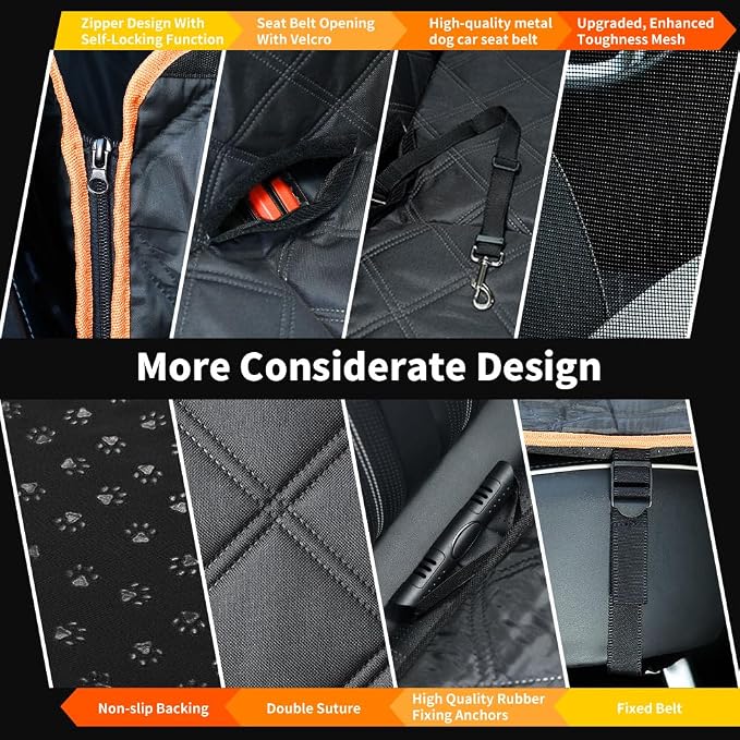 Back Seat Extender for Dogs, Hard Bottom Dog Car Seat Cover for Back Seat Waterproof with Mesh Window and Storage Pocket, Dog Hammock for for Full Size Truck SUV