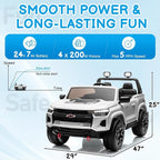 24V Licensed Chevrolet Colorado Electric Car for Kids, Ride on Toys for Toddlers with Remote Control, 2 Seater Electric Car Ride On Vehicle w/Bluetooth, Soft Start, LED Lights - White