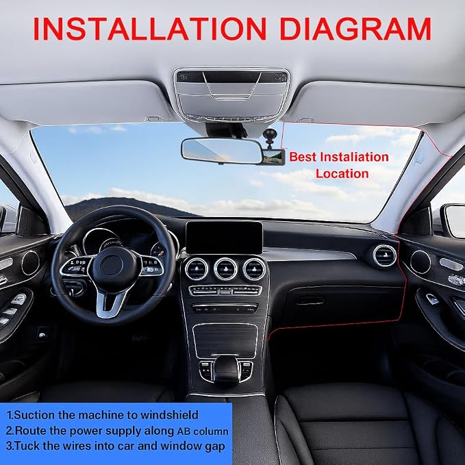 3-inch Dash Cam for Cars, 1080P HD car Camera, Wide-Angle Driving Recorder with Night Vision, Loop Recording, Video Motion Detection