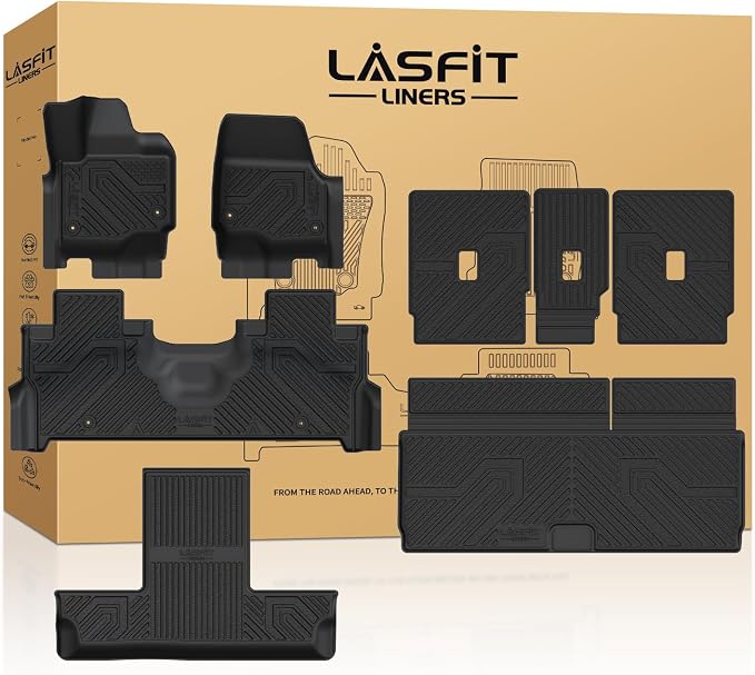 Floor Mat&Cargo Backrest Mat for Fit 7 Seats 2025 2026 2027 Ford Expedition Standard,Easy Clean 100% TPE All Weather TPE Custom Fit for SUV Car Liners, 1st& 2nd& 3rd& Cargo Liner, Black 5pcs