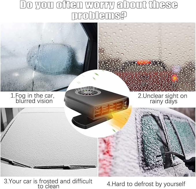 Portable Car Heater Fan, Car Defroster Defogger Heater, 12V 150W 2 in 1 Heating and Cooling Car Heater Defroster Anti-Fog, 360 °Rotatable Windshield Demister Defroster Plug in Cigarette Lighter
