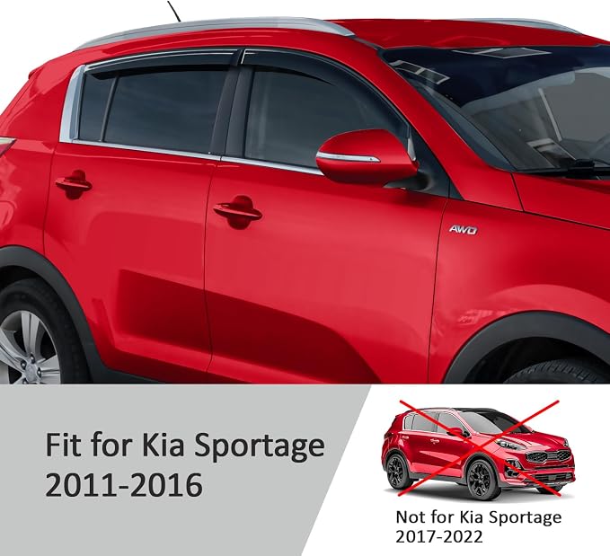 Voron Glass Tape-on Extra Durable Rain Guards for Kia Sportage 2011-2016, Window Deflectors, Vent Window Visors, 4 Pieces - 120142