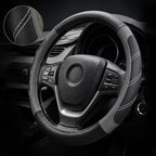 Leather Large Steering Wheel Cover 14 1/2 inch to 15 inch Universal, Soft Grip Breathable for Car Truck SUV Jeep Anti Slip Gray