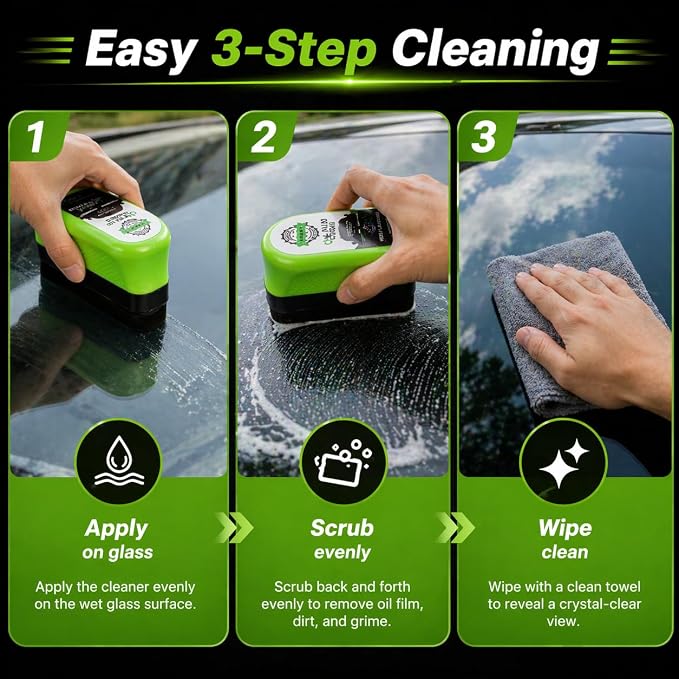 Upgrade Automotive Windshield Oil Film Remover Brush - Reusable, Heavy-Duty Microfiber Scrubber for Stubborn Grime, Bugs, Sap on Car Glass, Windows, Mirrors - Car Glass Cleaning Tool