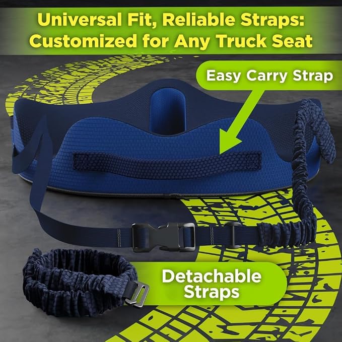 XL Truck Seat Cushion for Truck Driver Seat Cushion - Upgraded Back Support, CertiPUR-US® Certified - Thick Memory Foam, Pain Relief for Hours of Driving, Trucker Approved Big Rig - Navy