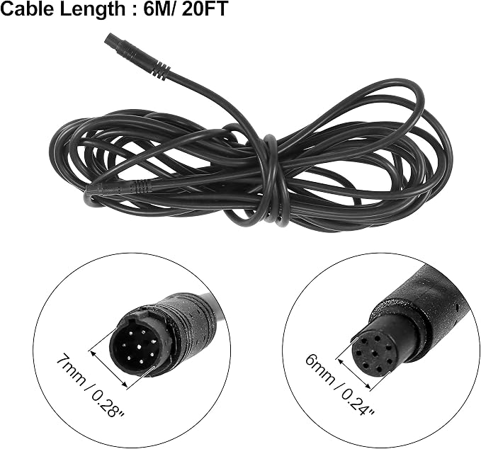 8 Pin 20ft 6m Backup Camera Extension Cable Dash Camera Cord Wires Car Rear View Camera