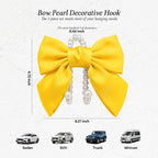 2PCS Satin Bow Pearl Car Seat Headrest Hooks – Car Bag Holder & Vehicle Hanger for Purses – Cute Coquette Aesthetic Interior Decoration – Cute Auto Organizer Accessories Universal (Sunshine Yellow)
