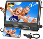 Car DVD Player, 12" Headrest DVD Player with Mount Bracket, Supports 1080P/MP4 Video, HDMI Input/Output, AV Out, AC Adapter, Car Charger, USB Card Reader, Last Memory, All Regions