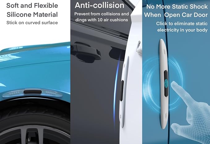 4PCS Car Door Edge Guard Protectors, Silicone Auto Body Protector Trim Guard Universal Anti-Collision Car Protector Strips for Truck SUV Vehicle Sedans, Transparent