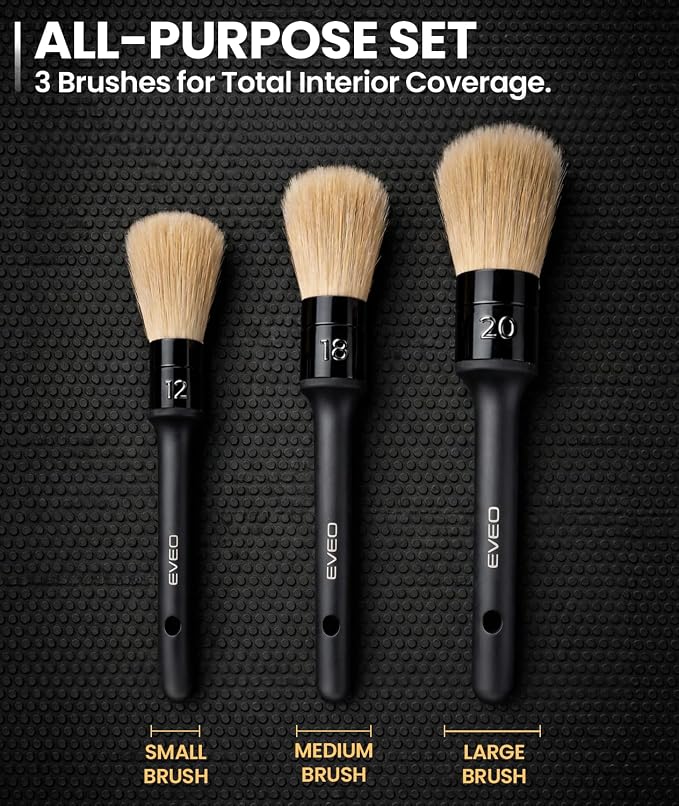 Car Detailing Brush Set - (3 Pack) Car Detailing Kit Interior, Car Interior Detailing Kit Car Detailing Brushes - Car Cleaning Brush, Car Detailing Brushes, Car Detailing Tools | Soft Boars Hair