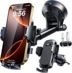 YRU True Military-Grade [360° Rotation Suction] 2026 Ultimate Car Phone Holder Mount 【90+LBS Safest Strongest & Patent Certs】 Dashboard Windshield Vent for iPhone 17 16 Pro Max Samsung, Matt Black