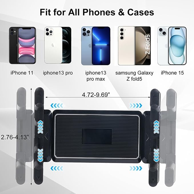 kelofam Phone Mount for Car,Car Rear View Mirror Phone Holder, Multifunctional 360°Rotatable and Retractable Tablet Holder for Car，Suitable for iPhone,iPad,Samsung Z Fold 7 6 5, All Foldable Phones