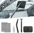 Car Windshield Cleaning Tool, Vehicle Window Glass Cleaner with 2 Reusable Microfiber Pads & Extendable Handle, Automotive Interior Windscreen Wash Kit, Universal for Most Vehicles