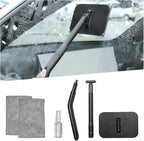 Car Windshield Cleaning Tool, Vehicle Window Glass Cleaner with 2 Reusable Microfiber Pads & Extendable Handle, Automotive Interior Windscreen Wash Kit, Universal for Most Vehicles