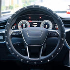Bling Steering Wheel Cover, Rhinestone Steering Wheel Cover with Crystal Diamond for Women, Sparkling Car Wheel Protector Universal Fit 14-15 inches - Black