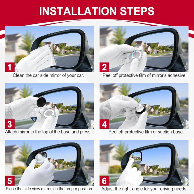 Blind Spot Mirror, Fan HD Glass Frameless Convex Rear View Mirror with wide angle Adjustable Stick for Cars SUV and Trucks, Pack of 4