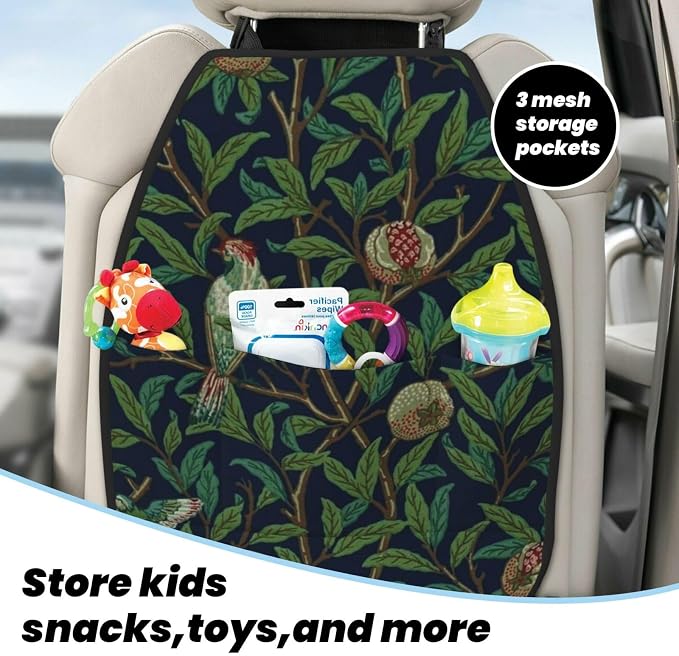 William Morris Pomegranate Fruit And Bird Car Seat Back Kick Protectors Kick Mats With Storage Pockets For Vehicles To Protect From Dirt Mud Scratches 2 Pack