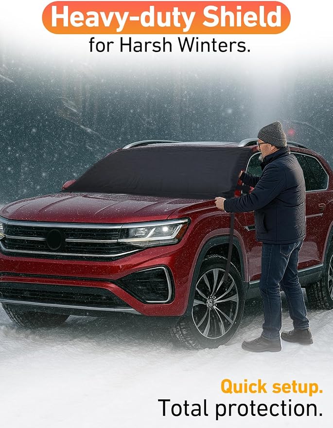 Car Snow Cover Compatible for Volkswagen Atlas | Windshield Cover for Ice and Snow with S-Hook Straps | Heavy-Duty 600D Oxford Winter Car Cover, Waterproof & Anti-Slip