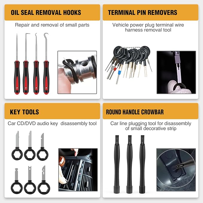 330Pcs Trim Removal Tool, Auto Push Pin Bumper Retainer Clip Set Fastener Terminal Remover Tool Adhesive Cable Clips Kit Car Panel Radio Removal Auto Clip Pliers, Black