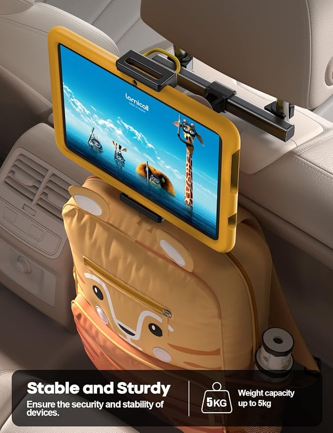 Car Tablet Headrest Holder - Car Back Seat Headrest Tablet Mount Stand for Kids, Road Trip Essentials Accessories Gifts, for 2025 iPad Pro 11/13" Air Mini, iPhone, Galaxy Tab, 4.7-13" Devices