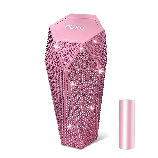Bling Car Trash Can with Lid, Bling Car Accessories Trash Bin, Leakproof Auto Garbage Can with 30 Trash Bags, Multipurpose Organizers and Storage for Home, Office (Pink Diamond)
