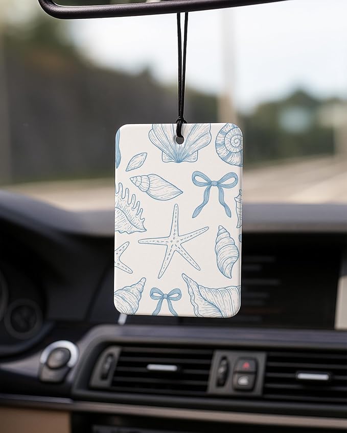 Blue Summer Beach Car Air Freshener 4 Pcs Coconut Scented, Preppy Coastal Bikini Car Accessories Mirror Decor for Women, Girly Beachy Hanging Air Freshener for Cars Closet Drawer Books