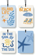 Coastal Beach Car Air Freshener 4 Pcs Coconut Scented, Nautical Seagrass Starfish Ocean Car Accessories Mirror Decor for Women, Blue Beachy Hanging Air Freshener for Cars Closet Drawer Books