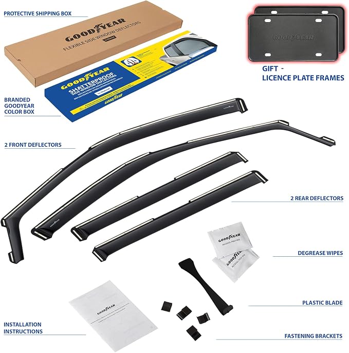 Goodyear Shatterproof in-Channel Window Deflectors for Lincoln Navigator 2018-2024, Rain Guards, Window Visors for Cars, Vent Deflector, Car Accessories, 4 pcs - GY008436