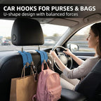 Car Seat Headrest Storage Hooks - 2 Pack Dual Hangers Design Organization Accessories, Car Interior Gadgets to Add Extra Holder and Hook for Purses,Bags,Coat and Handbag