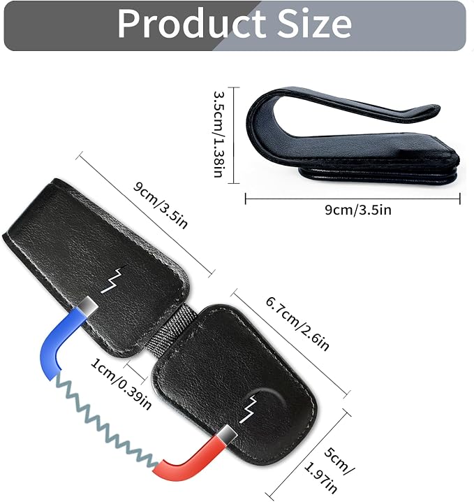 Magnetic Sunglass Holder for Car Visor,Leather Glasses Holder,Vehicle Accessories Sunglasses Visor Clip for Truck 2 Pack (Black Pink)